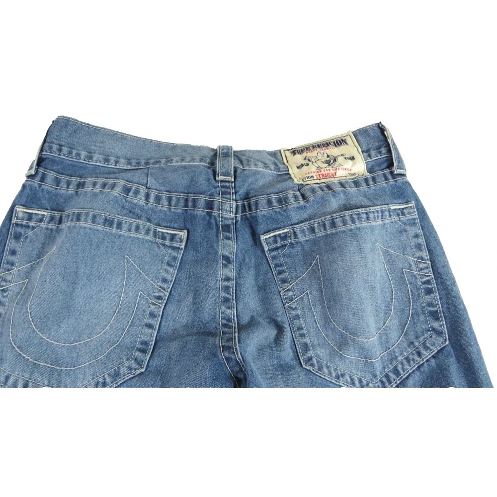 True Religion Ricky Men 34x28 Blue Denim Straight Leg Low Rise Ropey Jeans Pants
